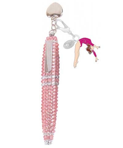 Pink Rhinestone Ink Pen with Back Handspring Charm