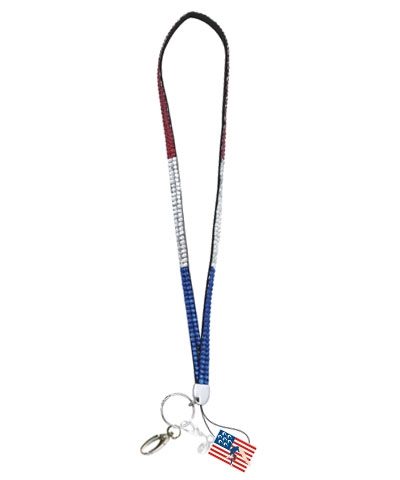 RWB Rhinestone Lanyard with Back Handspring Flag Charm